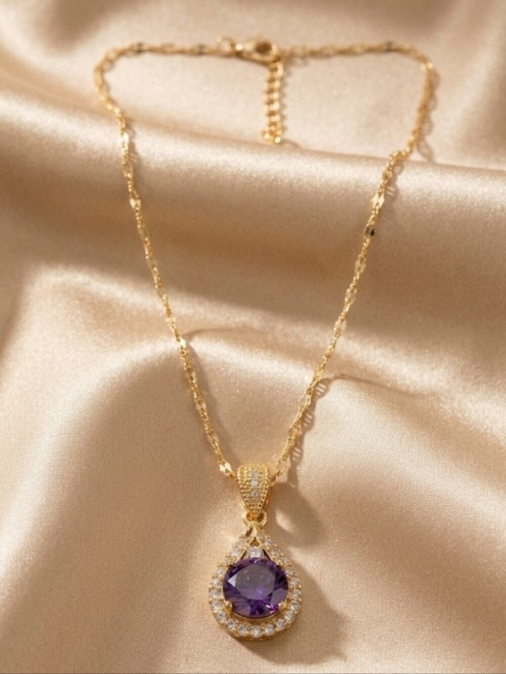 Purple Pendant Gold Tone Necklace